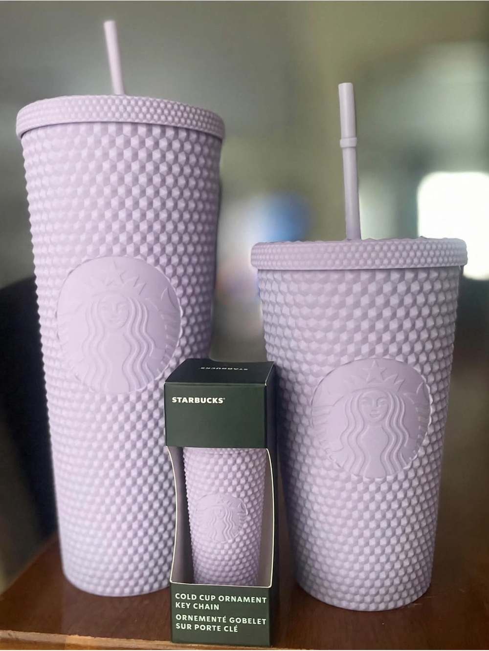 💜💜💜 Starbucks US Studded Cold Cups and matching keychain - Lavender Set